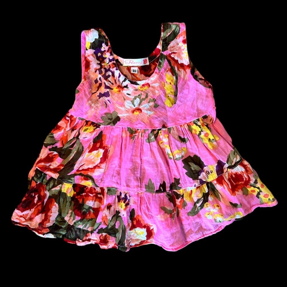 Peony Vibrant Floral Print Sheer Tiered Dress 6-12 Months